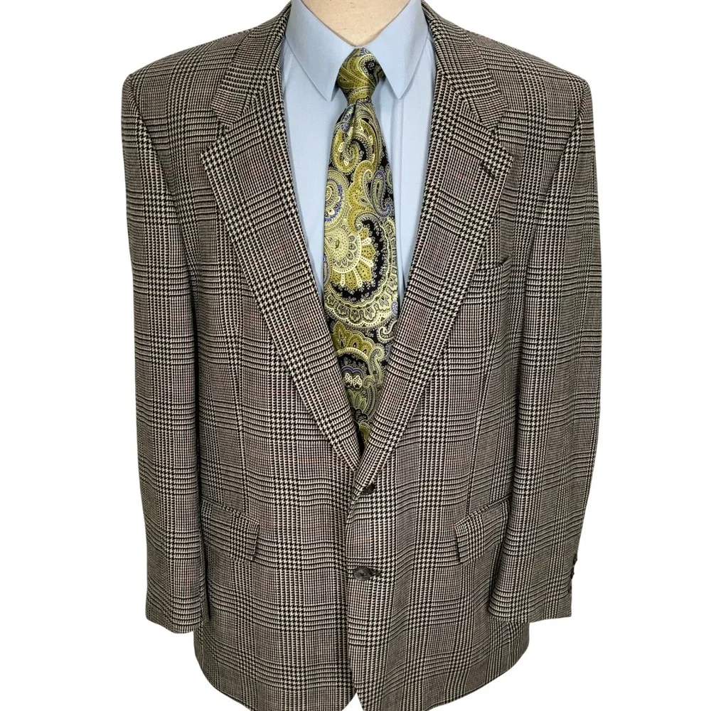 Burberrys‎ Jacobson's Blazer Men 47L Black Red Plaid Wool Jacket Classic USA